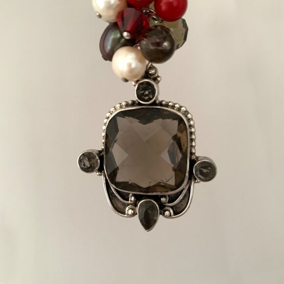 Pearl & Gemstone Cluster Pendant - Swarovski Crystals - Sterling Silver - Picture 3 of 4